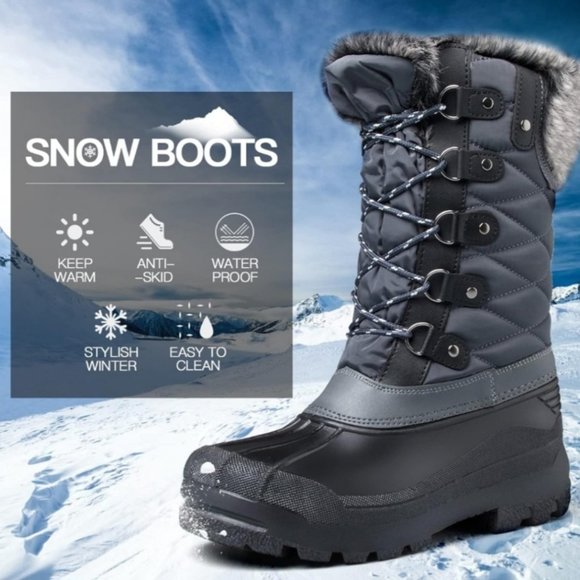 Women's Snow Boots Warm Insulated Faux Fur Lined Waterproof Mid-Calf Winter Boot - Picture 7 of 7